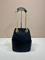 BUCKET BAG 28 IN BLACK RE-NYLON GOLD LOGO
