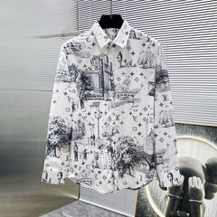 LV LONG-SLEEVED SHIRT WHITE COTTON ALLOVER MONOGRAM CITY WALK PRINT 238817