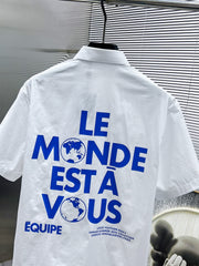 LV SHORT-SLEEVED SHIRT IN WHITE COTTON BLUE LOGO 238813