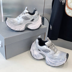 DAD SHOES IN SILVER WHITE MESH AND CALFSKIN