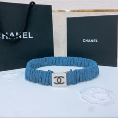 ELASTIC BELT 30MM IN BLUE DENIM WITH SQUARE BUCKLE EMBOSSED LOGO