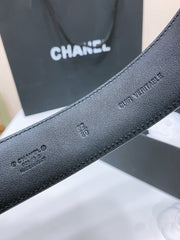 DOUBLE C 38MM IN BLACK QUILTED LAMBSKIN GOLD HEART BUCKLE