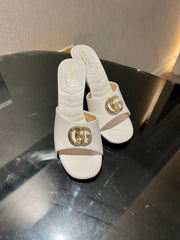 GG HIGH HEELS 70 IN WHITE LAMBSKIN GOLD HARDWARE WITH CRYSTALS