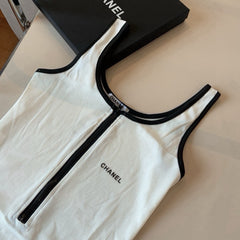 CC BIKINI SWIMSUIT SET IN WHITE AND BLACK TRIM 625974