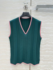 GUCCI V-NECK SLEEVELESS KNIT TOP IN DEEP SEA GREEN