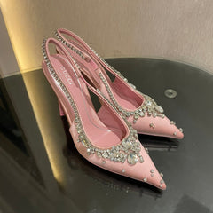 GG HIGH SLINGBACK 105 IN PINK SATIN WITH CRYSTAL DIAMONDS