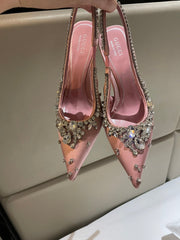 GG HIGH SLINGBACK 105 IN PINK SATIN WITH CRYSTAL DIAMONDS
