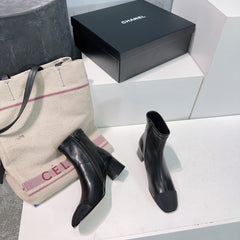 CHANEL ANKLE BOOTS 25S 45 MM IN BLACK LAMBSKIN WITH ZIPPER