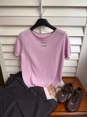 MIUMIU SHORT-SLEEVE KNIT TOP STYLE 347