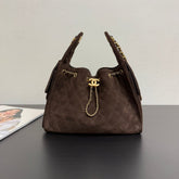 CHANEL 25S HOBO BAG 30 CM IN DARK BROWN SUEDE WITH GOLD HARDWARE