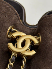 CHANEL 25S HOBO BAG 40 CM IN DARK BROWN SUEDE WITH GOLD HARDWARE