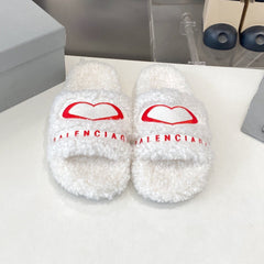 BALENCIAGA 25S FLAT SLIPPERS IN WHITE WOOL