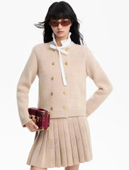 LV 25S KNIT CARDIGAN AND PLEATED KNIT MINI SKIRT SET 0108