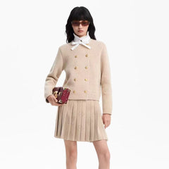 LV 25S KNIT CARDIGAN AND PLEATED KNIT MINI SKIRT SET 0108