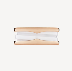 ZERO 1 TWO-BAND LOOPS AND WHITE CERAMIC SPIRAL PINK GOLD RING