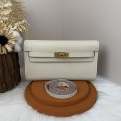 HM KELLY CLASSIQUE TO GO WALLET 20 IN BEIGE CALFSKIN GOLD HARDWARE