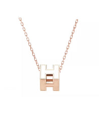 H WHITE SQUARE PINK GOLD NECKLACE