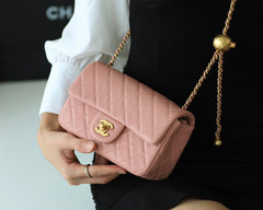 FLAP BAG 20CM BABY PINK LAMBSKIN GOLD HARDWARE