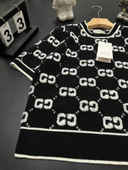GG Short Sleeve Sweater BLack Jacquard