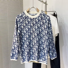 CD Oblique Sweater White Blue Wool