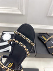 CC MESH FLAT SANDALS IN BLACK LAMBSKIN