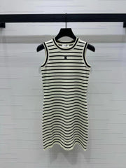 Triomphe Striped Mini Dress Black White Crocheted Cotton