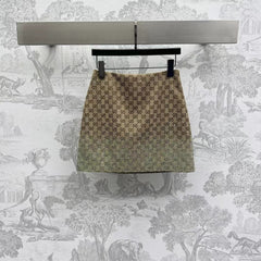 GG Brown Mix Light Green Canvas Mini Skirt With Embroidery