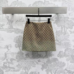 GG Brown Mix Light Green Canvas Mini Skirt With Embroidery