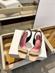 RUBY SANDALS IN BEIGE CALFSKIN AND PB LABYRINTH CANVAS