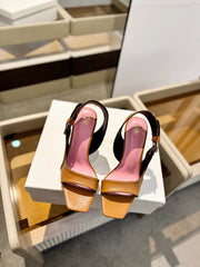 RUBY SANDALS IN BROWN CALFSKIN AND PB LABYRINTH CANVAS