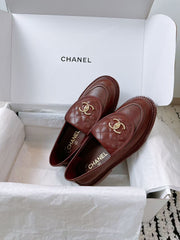 CC QUILTED FLAP LOAFERS IN BURGUNDY RED CALFSKIN GOLD HARDWARE