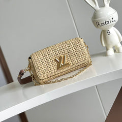 LV SHOULDER BAG 24 IN BEIGE WOVEN RAFFIA GOLD HARDWARE