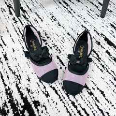CC BOW BALLET FLATS IN PINK AND BLACK FABRIC