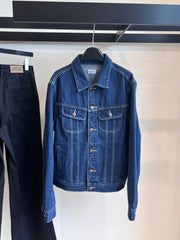 CLASSIC TRUCKER JACKET INDIGO DENIM CONTRAST STITCHING SILVER BUTTONS Ask ChatGPT