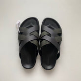 HM SLIDES IN BLACK AND DARK GREEN FABRIC