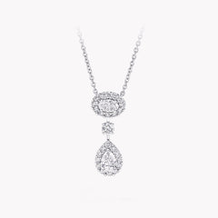 OVAL AND PEAR SHAPE SILVER DIAMOND DROP NECKLACE