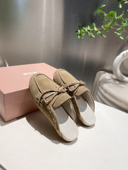 MIU FADED MULE IN LIGHT BROWN ECRU SUEDE