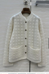 LP AROLA CROCHETED CARDIGAN IN WHITE WOOL