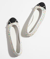 BALLET FLATS ECRU MULTICOLOR BLACK TWEED