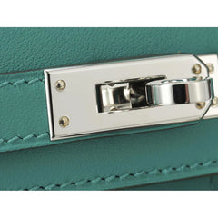 KELLY 20CM JAUNE DE NAPLES SWIFT IN TURQUOISE LEATHER AND WICKER SILVER HARDWARE