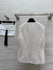 CC 25 Braided Vest And Pleated Skirt Multicolor Imported Fabric