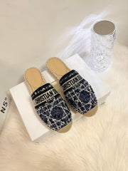 GRANVILLE ESPADRILLE NAVY BLUIE OBLIQUE EMBROIDERED COTTON MULE