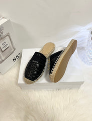 GRANVILLE ESPADRILLE MULE BLACK QUILTED CANNAGE CALFSKIN