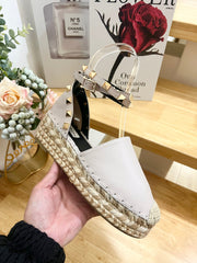 LIGHT PURPLE LEATHER ROCKSTUD ESPADRILLES ANKLE STRAP FLATS