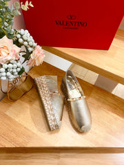 FLAT ESPADRILLE IN SILVER CALFSKIN 2 CM WITH STUDS