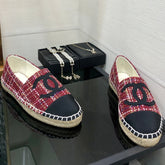 ESPADRILLE BLACK MIX CRIMSON RED TWEED FABRIC FLATS