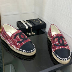 ESPADRILLE BLACK MIX CRIMSON RED TWEED FABRIC FLATS