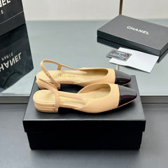 CC SLINGBACK 25S 25 MM IN BEIGE LAMBSKIN AND BLACK GLOSSY LEATHER WITH CHECK PATTERN