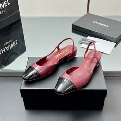 CC SLINGBACK 25S 25 MM IN BURGUNDY LAMBSKIN AND BLACK GLOSSY LEATHER WITH CHECK PATTERN