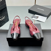 CC SLINGBACK 25S 25 MM IN BURGUNDY LAMBSKIN AND BLACK GLOSSY LEATHER WITH CHECK PATTERN